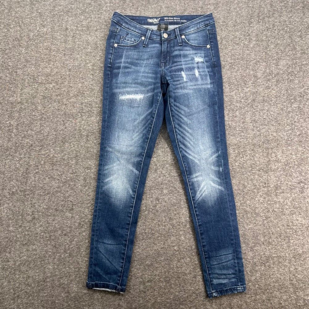 Mossimo Denim Mid-Rise Skinny Distressed Jeans‎ Dark Wash Blue Size 00/R